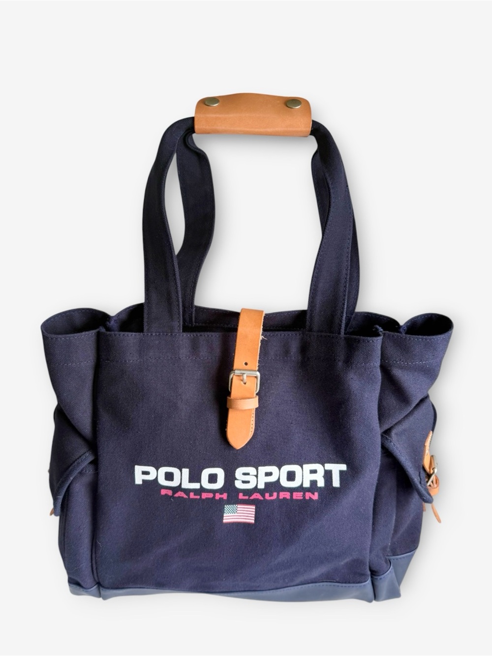 Polo Sport Ralph Lauren Navy Canvas Tote Bag with Tan Leather Trim